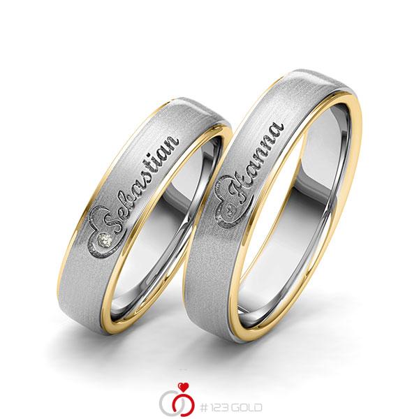 Paar bicolor Trauringe/Eheringe in Gelbgold 585 Graugold 585 Herz mit zus. 0,01 ct. Brillant tw, si von 123gold - Y-1415-11 Paar bicolor Trauringe/Eheringe in Gelbgold 585 Graugold 585 Herz mit zus. 0,01 ct. Brillant tw, si von 123gold - Y-1415-11