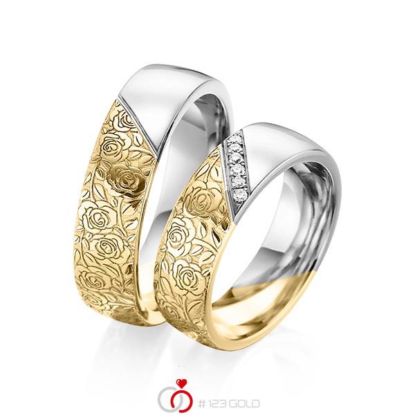 Paar bicolor Trauringe/Eheringe in Gelbgold 585 Graugold 585 Laser Struktur mit zus. 0,06 ct. Brillant tw, si von 123gold - Y-1382-10 Paar bicolor Trauringe/Eheringe in Gelbgold 585 Graugold 585 Laser Struktur mit zus. 0,06 ct. Brillant tw, si von 123gold - Y-1382-10