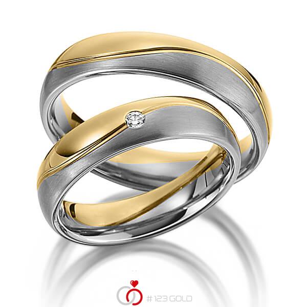 Paar bicolor Trauringe/Eheringe in Gelbgold 585 Graugold 585 mit zus. 0,03 ct. Brillant tw, si von 123gold - Y-1308-1 Paar bicolor Trauringe/Eheringe in Gelbgold 585 Graugold 585 mit zus. 0,03 ct. Brillant tw, si von 123gold - Y-1308-1