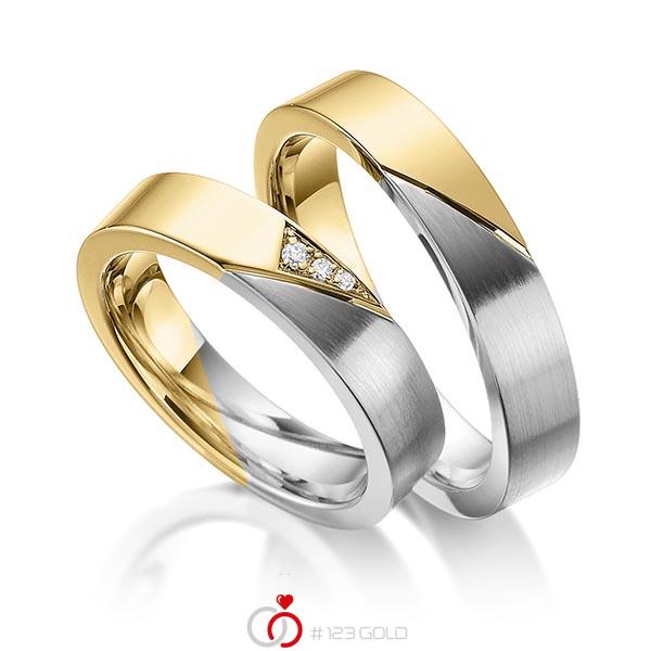 Paar bicolor Trauringe/Eheringe in Gelbgold 585 Graugold 585 mit zus. 0,03 ct. Brillant tw, si von 123gold - Y-1378-2 Paar bicolor Trauringe/Eheringe in Gelbgold 585 Graugold 585 mit zus. 0,03 ct. Brillant tw, si von 123gold - Y-1378-2