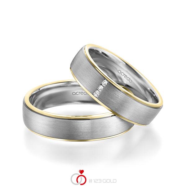 Paar bicolor Trauringe/Eheringe in Gelbgold 585 Graugold 585 mit zus. 0,03 ct. Brillant tw, si von acredo - A-1943-10 Paar bicolor Trauringe/Eheringe in Gelbgold 585 Graugold 585 mit zus. 0,03 ct. Brillant tw, si von acredo - A-1943-10
