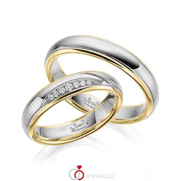 Paar bicolor Trauringe/Eheringe in Gelbgold 585 Graugold 585 mit zus. 0,059 ct. Brillant tw, si von Steinberg - Q-1606-9 Paar bicolor Trauringe/Eheringe in Gelbgold 585 Graugold 585 mit zus. 0,059 ct. Brillant tw, si von Steinberg - Q-1606-9