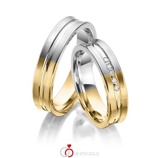 Paar bicolor Trauringe/Eheringe in Gelbgold 585 Graugold 585 mit zus. 0,05 ct. Brillant tw, si von 123gold - Y-1373-1 Paar bicolor Trauringe/Eheringe in Gelbgold 585 Graugold 585 mit zus. 0,05 ct. Brillant tw, si von 123gold - Y-1373-1