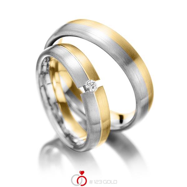 Paar bicolor Trauringe/Eheringe in Gelbgold 585 Graugold 585 mit zus. 0,05 ct. Brillant tw, si von Steinberg - Q-1244-4 Paar bicolor Trauringe/Eheringe in Gelbgold 585 Graugold 585 mit zus. 0,05 ct. Brillant tw, si von Steinberg - Q-1244-4