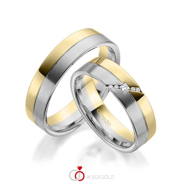 Paar bicolor Trauringe/Eheringe in Gelbgold 585 Graugold 585 mit zus. 0,05 ct. Prinzess-Diamant & Brillant tw, si von acredo - A-1954-10 Paar bicolor Trauringe/Eheringe in Gelbgold 585 Graugold 585 mit zus. 0,05 ct. Prinzess-Diamant & Brillant tw, si von acredo - A-1954-10