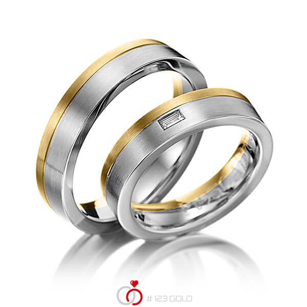 Paar bicolor Trauringe/Eheringe in Gelbgold 585 Graugold 585 mit zus. 0,06 ct. Baguette-Diamant tw, vs von 123gold - Y-1034-5 Paar bicolor Trauringe/Eheringe in Gelbgold 585 Graugold 585 mit zus. 0,06 ct. Baguette-Diamant tw, vs von 123gold - Y-1034-5