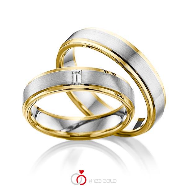Paar bicolor Trauringe/Eheringe in Gelbgold 585 Graugold 585 mit zus. 0,06 ct. Baguette-Diamant tw, vs von 123gold - Y-1107-1 Paar bicolor Trauringe/Eheringe in Gelbgold 585 Graugold 585 mit zus. 0,06 ct. Baguette-Diamant tw, vs von 123gold - Y-1107-1