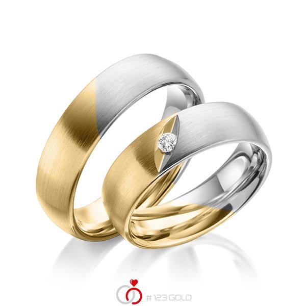 Paar bicolor Trauringe/Eheringe in Gelbgold 585 Graugold 585 mit zus. 0,06 ct. Brillant tw, si von 123gold - Y-1377-1 Paar bicolor Trauringe/Eheringe in Gelbgold 585 Graugold 585 mit zus. 0,06 ct. Brillant tw, si von 123gold - Y-1377-1