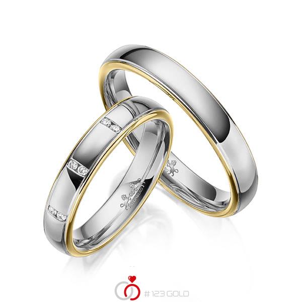 Paar bicolor Trauringe/Eheringe in Gelbgold 585 Graugold 585 mit zus. 0,06 ct. Brillant tw, si von Steinberg - Q-1605-11 Paar bicolor Trauringe/Eheringe in Gelbgold 585 Graugold 585 mit zus. 0,06 ct. Brillant tw, si von Steinberg - Q-1605-11