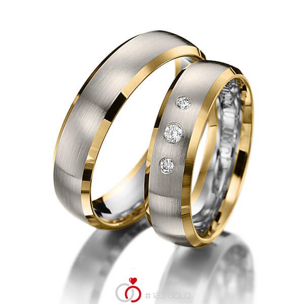 Paar bicolor Trauringe/Eheringe in Gelbgold 585 Graugold 585 mit zus. 0,08 ct. Brillant tw, si - NP-1035-8 Paar bicolor Trauringe/Eheringe in Gelbgold 585 Graugold 585 mit zus. 0,08 ct. Brillant tw, si - NP-1035-8