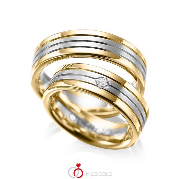 Paar bicolor Trauringe/Eheringe in Gelbgold 585 Graugold 585 mit zus. 0,08 ct. Prinzess-Diamant tw, si von acredo - A-1023-1 Paar bicolor Trauringe/Eheringe in Gelbgold 585 Graugold 585 mit zus. 0,08 ct. Prinzess-Diamant tw, si von acredo - A-1023-1