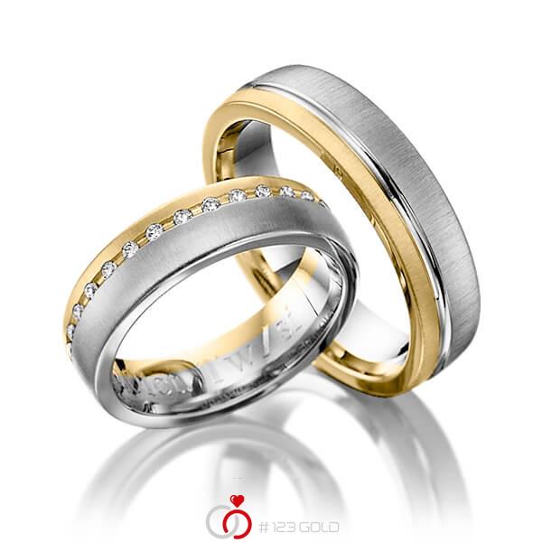 Paar bicolor Trauringe/Eheringe in Gelbgold 585 Graugold 585 mit zus. 0,15 ct. Brillant tw, si von Steinberg - Q-1203-2 Paar bicolor Trauringe/Eheringe in Gelbgold 585 Graugold 585 mit zus. 0,15 ct. Brillant tw, si von Steinberg - Q-1203-2