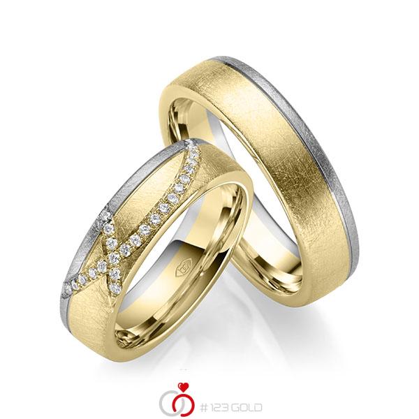 Paar bicolor Trauringe/Eheringe in Gelbgold 585 Graugold 585 mit zus. 0,168 ct. Brillant tw, si - UQ-1050-1 Paar bicolor Trauringe/Eheringe in Gelbgold 585 Graugold 585 mit zus. 0,168 ct. Brillant tw, si - UQ-1050-1