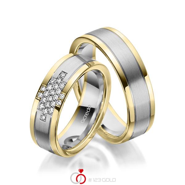 Paar bicolor Trauringe/Eheringe in Gelbgold 585 Graugold 585 mit zus. 0,186 ct. Brillant tw, si von acredo - A-1974-10 Paar bicolor Trauringe/Eheringe in Gelbgold 585 Graugold 585 mit zus. 0,186 ct. Brillant tw, si von acredo - A-1974-10