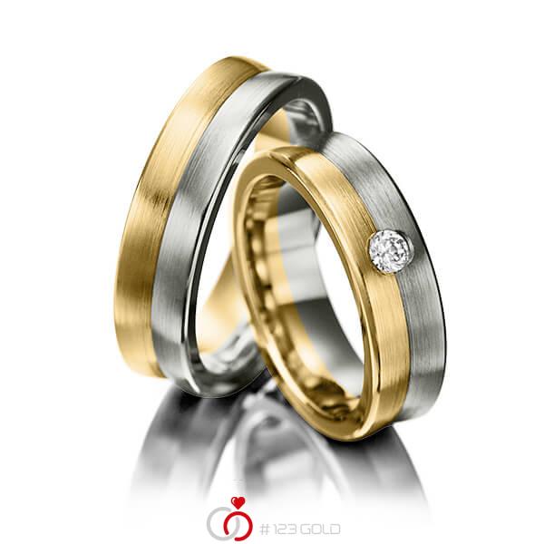 Paar bicolor Trauringe/Eheringe in Gelbgold 585 Graugold 585 mit zus. 0,1 ct. Brillant tw, si von 123gold - P-1042-3 Paar bicolor Trauringe/Eheringe in Gelbgold 585 Graugold 585 mit zus. 0,1 ct. Brillant tw, si von 123gold - P-1042-3