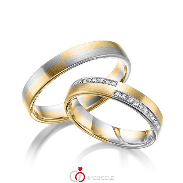 Paar bicolor Trauringe/Eheringe in Gelbgold 585 Graugold 585 mit zus. 0,1 ct. Brillant tw, si von 123gold - Y-1375-2 Paar bicolor Trauringe/Eheringe in Gelbgold 585 Graugold 585 mit zus. 0,1 ct. Brillant tw, si von 123gold - Y-1375-2