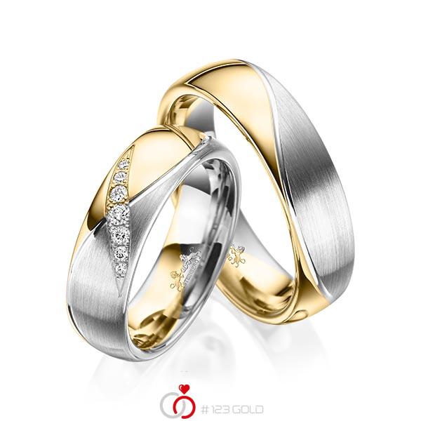 Paar bicolor Trauringe/Eheringe in Gelbgold 585 Graugold 585 mit zus. 0,1 ct. Brillant tw, si von Steinberg - Q-1572-10 Paar bicolor Trauringe/Eheringe in Gelbgold 585 Graugold 585 mit zus. 0,1 ct. Brillant tw, si von Steinberg - Q-1572-10