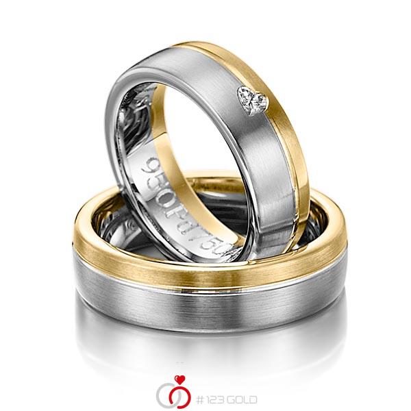 Paar bicolor Trauringe/Eheringe in Gelbgold 585 Graugold 585 mit zus. 0,1 ct. Herz-Diamant tw, vs von 123gold - Y-1133-3 Paar bicolor Trauringe/Eheringe in Gelbgold 585 Graugold 585 mit zus. 0,1 ct. Herz-Diamant tw, vs von 123gold - Y-1133-3
