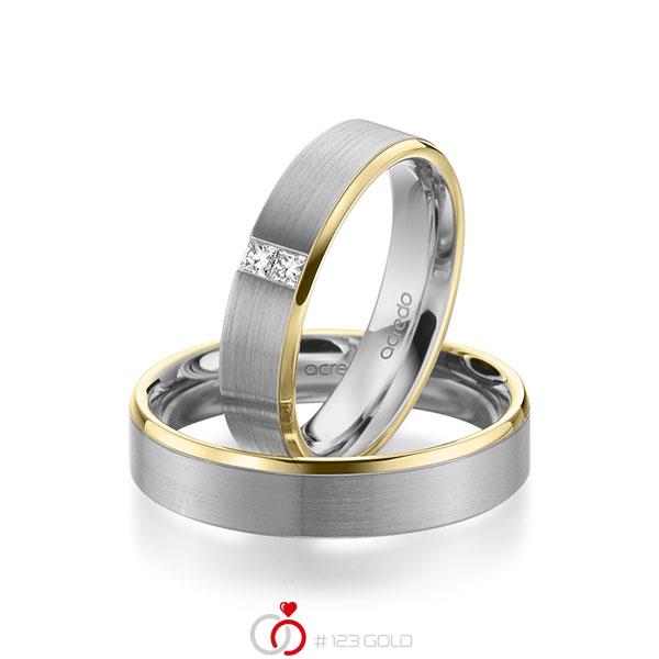 Paar bicolor Trauringe/Eheringe in Gelbgold 585 Graugold 585 mit zus. 0,1 ct. Prinzess-Diamant tw, si von acredo - A-1945-10 Paar bicolor Trauringe/Eheringe in Gelbgold 585 Graugold 585 mit zus. 0,1 ct. Prinzess-Diamant tw, si von acredo - A-1945-10