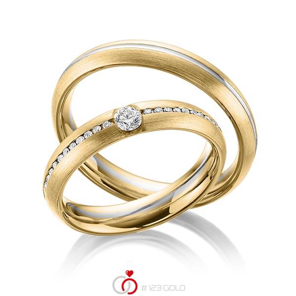 Paar bicolor Trauringe/Eheringe in Gelbgold 585 Graugold 585 mit zus. 0,22 ct. Brillant tw, si von Steinberg - Q-1481-10 Paar bicolor Trauringe/Eheringe in Gelbgold 585 Graugold 585 mit zus. 0,22 ct. Brillant tw, si von Steinberg - Q-1481-10