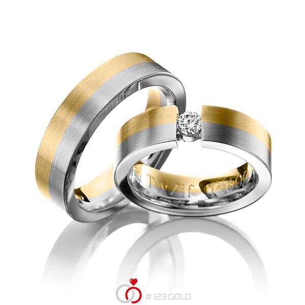 Paar bicolor Trauringe/Eheringe in Gelbgold 585 Graugold 585 mit zus. 0,2 ct. Brillant tw, if von 123gold - Y-1129-4 Paar bicolor Trauringe/Eheringe in Gelbgold 585 Graugold 585 mit zus. 0,2 ct. Brillant tw, if von 123gold - Y-1129-4