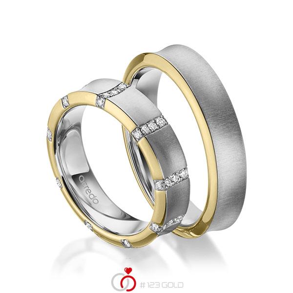 Paar bicolor Trauringe/Eheringe in Gelbgold 585 Graugold 585 mit zus. 0,36 ct. Brillant tw, si von acredo - A-1970-10 Paar bicolor Trauringe/Eheringe in Gelbgold 585 Graugold 585 mit zus. 0,36 ct. Brillant tw, si von acredo - A-1970-10