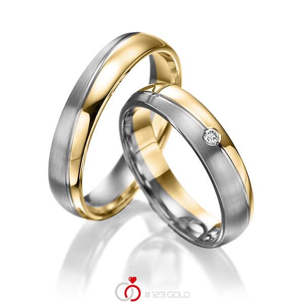 Paar bicolor Trauringe/Eheringe in Gelbgold 585 Graugold dunkel 585 mit zus. 0,015 ct. Brillant tw, si von Steinberg - Q-1386-18 Paar bicolor Trauringe/Eheringe in Gelbgold 585 Graugold dunkel 585 mit zus. 0,015 ct. Brillant tw, si von Steinberg - Q-1386-18