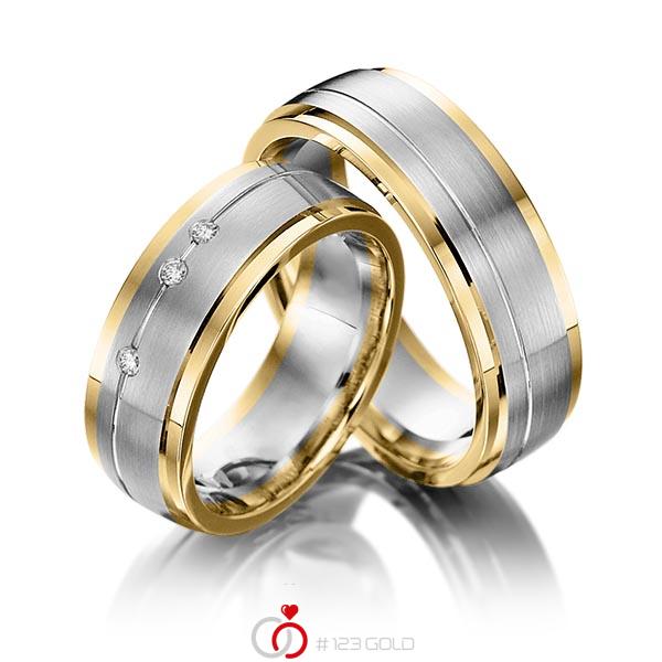 Paar bicolor Trauringe/Eheringe in Gelbgold 585 Graugold dunkel 585 mit zus. 0,045 ct. Brillant tw, si von Steinberg - Q-1204-9 Paar bicolor Trauringe/Eheringe in Gelbgold 585 Graugold dunkel 585 mit zus. 0,045 ct. Brillant tw, si von Steinberg - Q-1204-9