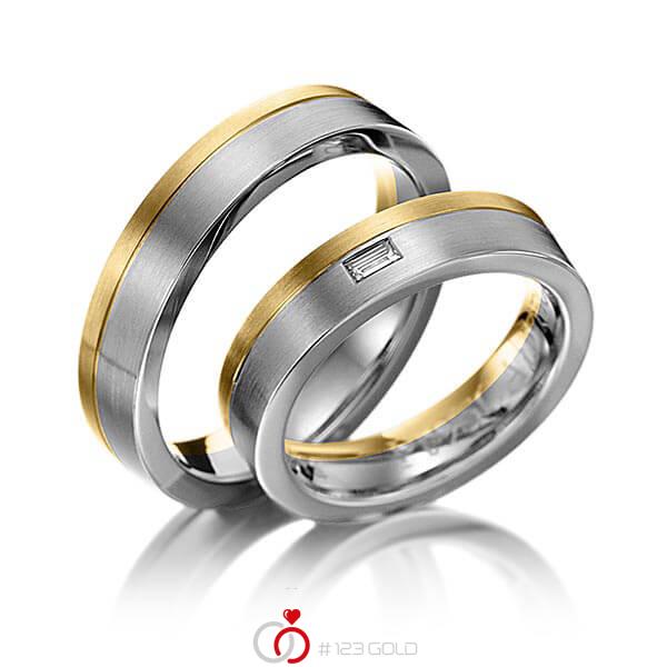 Paar bicolor Trauringe/Eheringe in Gelbgold 585 Graugold dunkel 585 mit zus. 0,06 ct. Baguette-Diamant tw, vs von 123gold - Y-1034-9 Paar bicolor Trauringe/Eheringe in Gelbgold 585 Graugold dunkel 585 mit zus. 0,06 ct. Baguette-Diamant tw, vs von 123gold - Y-1034-9