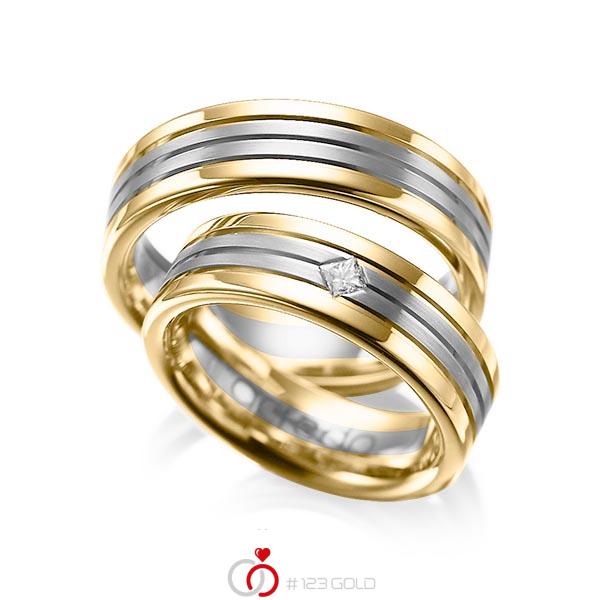 Paar bicolor Trauringe/Eheringe in Gelbgold 585 Graugold dunkel 585 mit zus. 0,08 ct. Prinzess-Diamant tw, si von acredo - A-1023-13 Paar bicolor Trauringe/Eheringe in Gelbgold 585 Graugold dunkel 585 mit zus. 0,08 ct. Prinzess-Diamant tw, si von acredo - A-1023-13