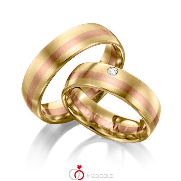 Paar bicolor Trauringe/Eheringe in Gelbgold 585 Rotgold 585 mit zus. 0,03 ct. Brillant tw, si von 123gold - Y-1016-12 Paar bicolor Trauringe/Eheringe in Gelbgold 585 Rotgold 585 mit zus. 0,03 ct. Brillant tw, si von 123gold - Y-1016-12