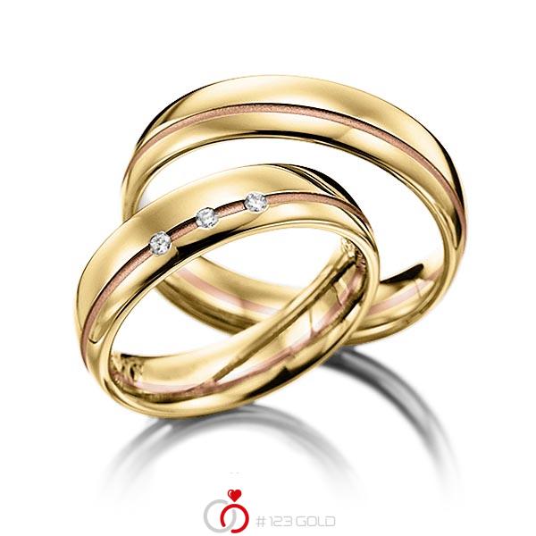 Paar bicolor Trauringe/Eheringe in Gelbgold 585 Rotgold 585 mit zus. 0,045 ct. Brillant tw, si von Steinberg - Q-1239-13 Paar bicolor Trauringe/Eheringe in Gelbgold 585 Rotgold 585 mit zus. 0,045 ct. Brillant tw, si von Steinberg - Q-1239-13