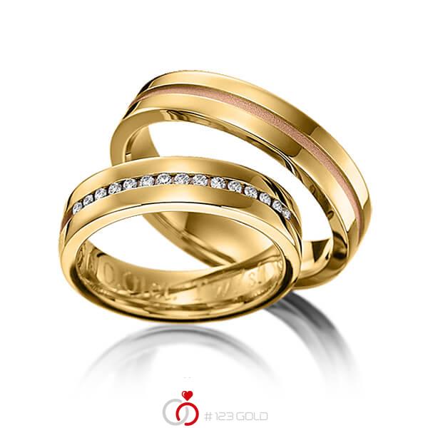 Paar bicolor Trauringe/Eheringe in Gelbgold 585 Rotgold 585 mit zus. 0,15 ct. Brillant tw, si von 123gold - Y-1143-16 Paar bicolor Trauringe/Eheringe in Gelbgold 585 Rotgold 585 mit zus. 0,15 ct. Brillant tw, si von 123gold - Y-1143-16