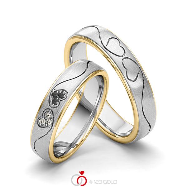 Paar bicolor Trauringe/Eheringe in Gelbgold 585 Weissgold 585 Herz mit zus. 0,06 ct. Brillant schwarz tw, si von 123gold - Y-1414-8 Paar bicolor Trauringe/Eheringe in Gelbgold 585 Weissgold 585 Herz mit zus. 0,06 ct. Brillant schwarz tw, si von 123gold - Y-1414-8