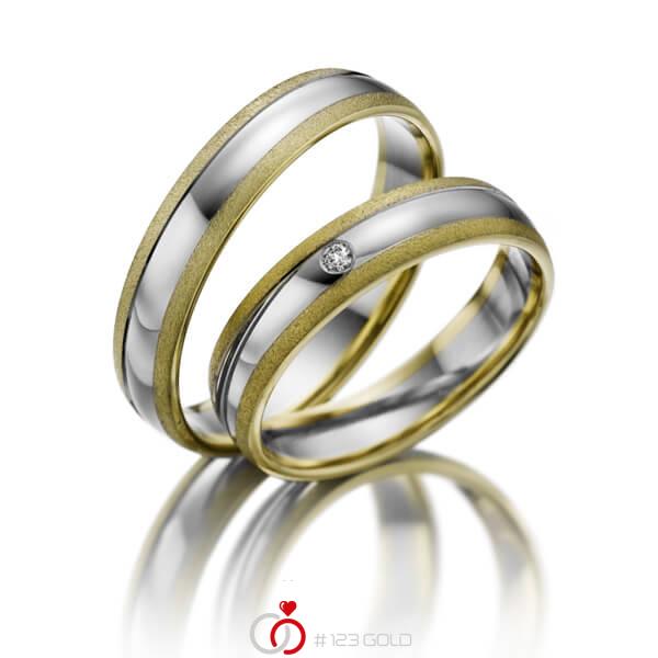 Paar bicolor Trauringe/Eheringe in Gelbgold 585 Weissgold 585 mit zus. 0,015 ct. Brillant tw, si - NP-1020-1 Paar bicolor Trauringe/Eheringe in Gelbgold 585 Weissgold 585 mit zus. 0,015 ct. Brillant tw, si - NP-1020-1
