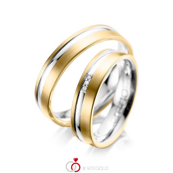Paar bicolor Trauringe/Eheringe in Gelbgold 585 Weissgold 585 mit zus. 0,015 ct. Brillant tw, si von acredo - A-1039-1 Paar bicolor Trauringe/Eheringe in Gelbgold 585 Weissgold 585 mit zus. 0,015 ct. Brillant tw, si von acredo - A-1039-1