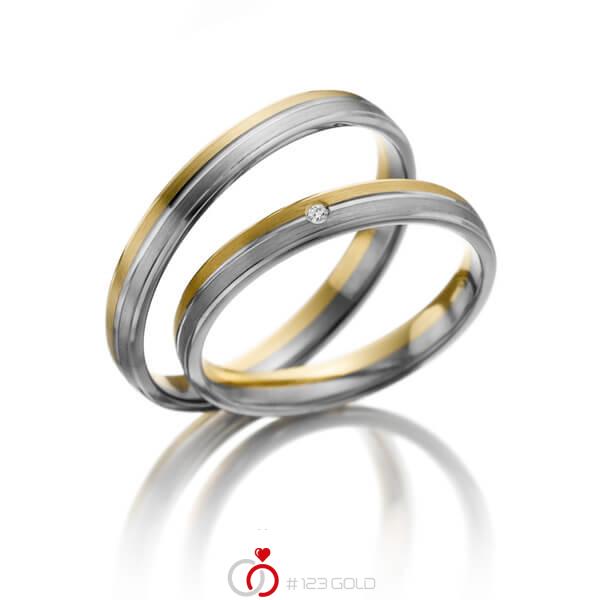 Paar bicolor Trauringe/Eheringe in Gelbgold 585 Weissgold 585 mit zus. 0,01 ct. Brillant tw, si - NP-1054-1 Paar bicolor Trauringe/Eheringe in Gelbgold 585 Weissgold 585 mit zus. 0,01 ct. Brillant tw, si - NP-1054-1