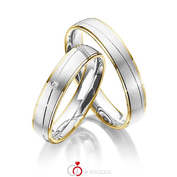 Paar bicolor Trauringe/Eheringe in Gelbgold 585 Weissgold 585 mit zus. 0,01 ct. Brillant tw, si von 123gold - Y-1315-2 Paar bicolor Trauringe/Eheringe in Gelbgold 585 Weissgold 585 mit zus. 0,01 ct. Brillant tw, si von 123gold - Y-1315-2