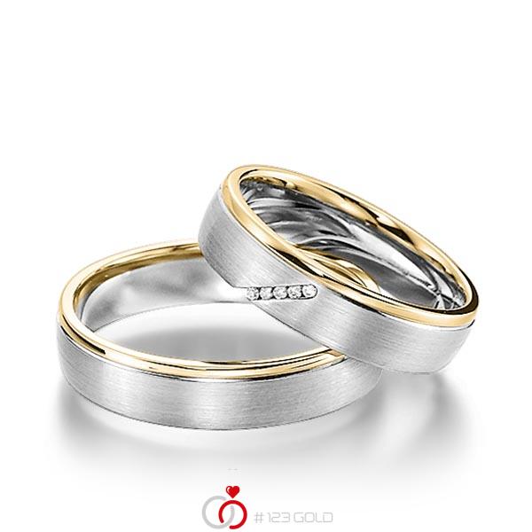 Paar bicolor Trauringe/Eheringe in Gelbgold 585 Weißgold 585 mit zus. 0,025 ct. Brillant tw, si von acredo - S-1155-2 Paar bicolor Trauringe/Eheringe in Gelbgold 585 Weißgold 585 mit zus. 0,025 ct. Brillant tw, si von acredo - S-1155-2