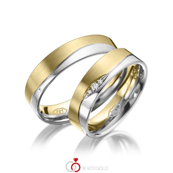 Paar bicolor Trauringe/Eheringe in Gelbgold 585 Weissgold 585 mit zus. 0,03 ct. Brillant tw, si - NP-1216-5 Paar bicolor Trauringe/Eheringe in Gelbgold 585 Weissgold 585 mit zus. 0,03 ct. Brillant tw, si - NP-1216-5