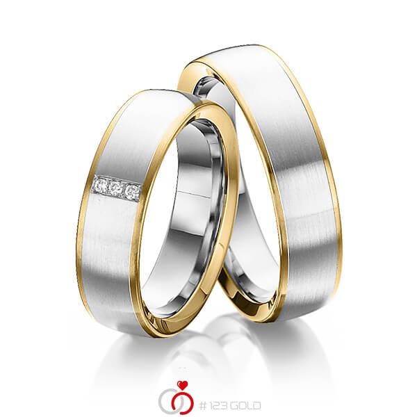 Paar bicolor Trauringe/Eheringe in Gelbgold 585 Weissgold 585 mit zus. 0,03 ct. Brillant tw, si von 123gold - Y-1302-5 Paar bicolor Trauringe/Eheringe in Gelbgold 585 Weissgold 585 mit zus. 0,03 ct. Brillant tw, si von 123gold - Y-1302-5