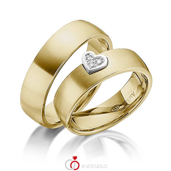 Paar bicolor Trauringe/Eheringe in Gelbgold 585 Weissgold 585 mit zus. 0,03 ct. Brillant tw, si von 123gold - Y-1343-8 Paar bicolor Trauringe/Eheringe in Gelbgold 585 Weissgold 585 mit zus. 0,03 ct. Brillant tw, si von 123gold - Y-1343-8