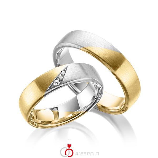 Paar bicolor Trauringe/Eheringe in Gelbgold 585 Weissgold 585 mit zus. 0,03 ct. Brillant tw, si von 123gold - Y-1371-4 Paar bicolor Trauringe/Eheringe in Gelbgold 585 Weissgold 585 mit zus. 0,03 ct. Brillant tw, si von 123gold - Y-1371-4