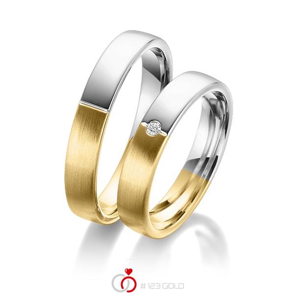 Paar bicolor Trauringe/Eheringe in Gelbgold 585 Weissgold 585 mit zus. 0,03 ct. Brillant tw, si von 123gold - Y-1379-2 Paar bicolor Trauringe/Eheringe in Gelbgold 585 Weissgold 585 mit zus. 0,03 ct. Brillant tw, si von 123gold - Y-1379-2