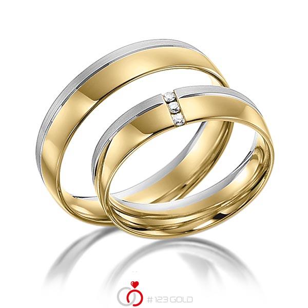 Paar bicolor Trauringe/Eheringe in Gelbgold 585 Weißgold 585 mit zus. 0,03 ct. Brillant tw, si von acredo - S-1105-1 Paar bicolor Trauringe/Eheringe in Gelbgold 585 Weißgold 585 mit zus. 0,03 ct. Brillant tw, si von acredo - S-1105-1