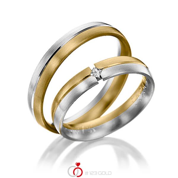 Paar bicolor Trauringe/Eheringe in Gelbgold 585 Weissgold 585 mit zus. 0,03 ct. Prinzess-Diamant tw, si von 123gold - Y-1036-4 Paar bicolor Trauringe/Eheringe in Gelbgold 585 Weissgold 585 mit zus. 0,03 ct. Prinzess-Diamant tw, si von 123gold - Y-1036-4