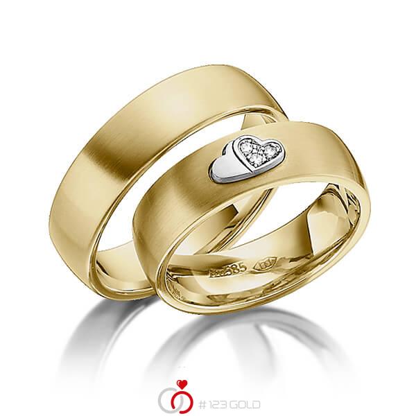 Paar bicolor Trauringe/Eheringe in Gelbgold 585 Weissgold 585 mit zus. 0,045 ct. Brillant tw, si von 123gold - Y-1339-7 Paar bicolor Trauringe/Eheringe in Gelbgold 585 Weissgold 585 mit zus. 0,045 ct. Brillant tw, si von 123gold - Y-1339-7