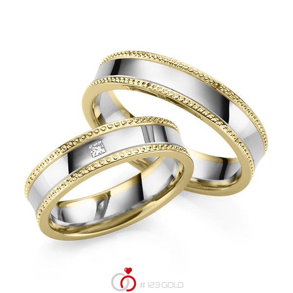 Paar bicolor Trauringe/Eheringe in Gelbgold 585 Weißgold 585 mit zus. 0,04 ct. Prinzess-Diamant tw, vs von 123gold - Y-1423-2 Paar bicolor Trauringe/Eheringe in Gelbgold 585 Weißgold 585 mit zus. 0,04 ct. Prinzess-Diamant tw, vs von 123gold - Y-1423-2