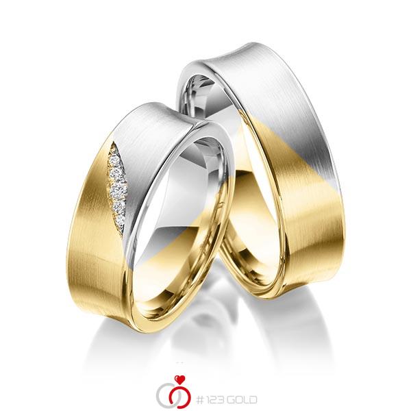 Paar bicolor Trauringe/Eheringe in Gelbgold 585 Weissgold 585 mit zus. 0,05 ct. Brillant tw, si von 123gold - Y-1372-4 Paar bicolor Trauringe/Eheringe in Gelbgold 585 Weissgold 585 mit zus. 0,05 ct. Brillant tw, si von 123gold - Y-1372-4