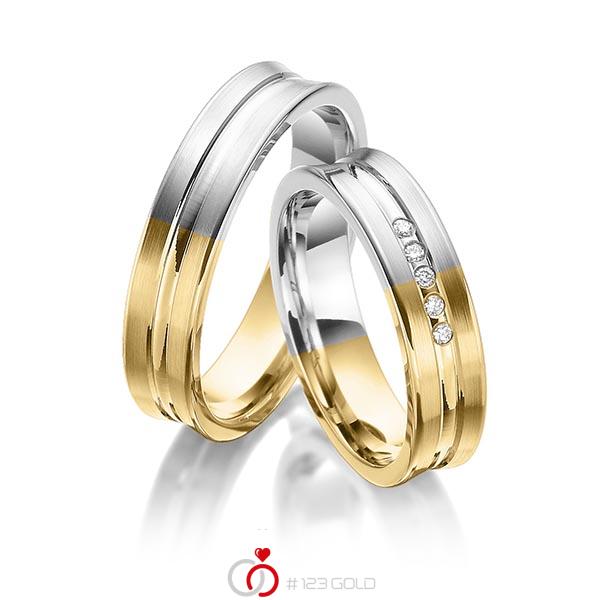 Paar bicolor Trauringe/Eheringe in Gelbgold 585 Weissgold 585 mit zus. 0,05 ct. Brillant tw, si von 123gold - Y-1373-4 Paar bicolor Trauringe/Eheringe in Gelbgold 585 Weissgold 585 mit zus. 0,05 ct. Brillant tw, si von 123gold - Y-1373-4